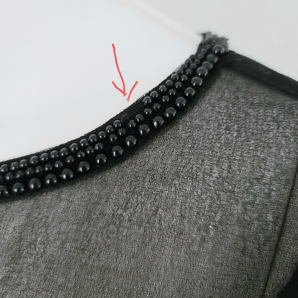 ZARA Black Sheer Lace Tee XS Beaded Neckline Mesh Nylon Punk Goth Sexy Top - Picture 9 of 14